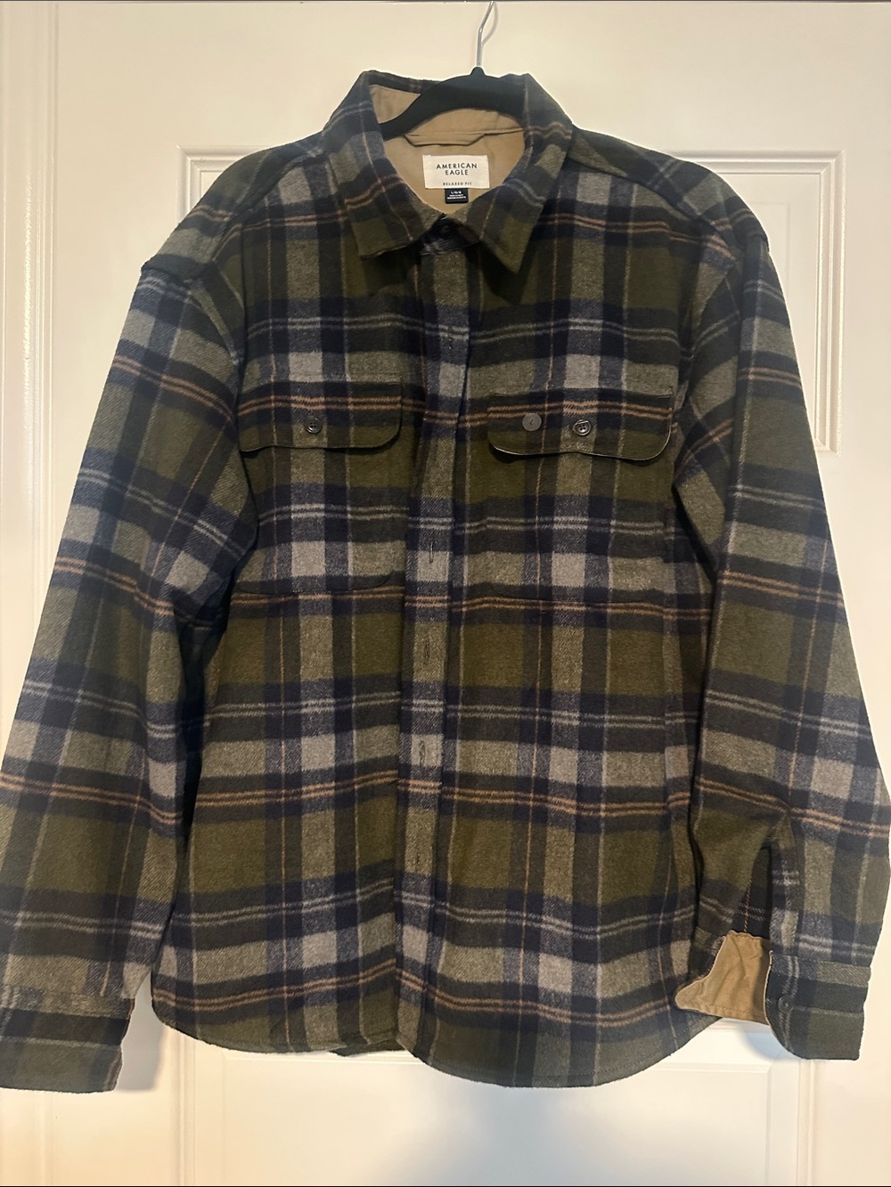 American Eagle Outfitters Olive & Navy Plaid Shirt Jacket